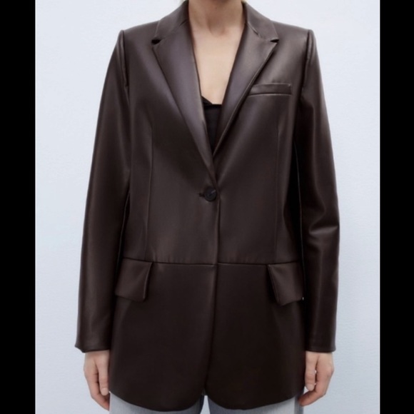 FAUX LEATHER MENSWEAR STYLE BLAZER - Picture 7 of 14